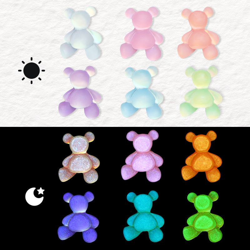 Magic Aurora Cubic Bear Nail Jewelry Glow-in-the-Dark Resin Cartoon Nail Art Flat Bottom Diamonds 10 bags