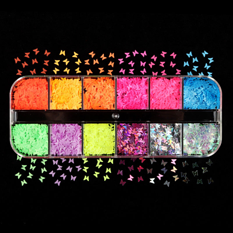12 boxed colorful alien sequins butterfly love flowers and stars nail DIY sequins jewelry wholesale
