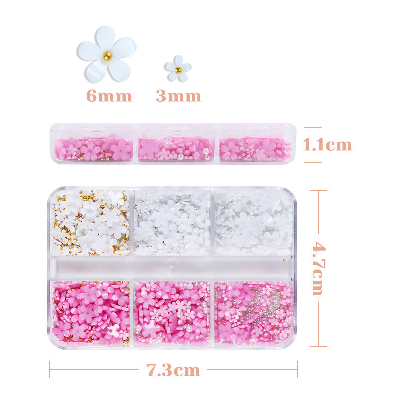 Boxed five petal flower nail enhancement accessories Size mix flower resin jewelry Flower pearl nail accessories