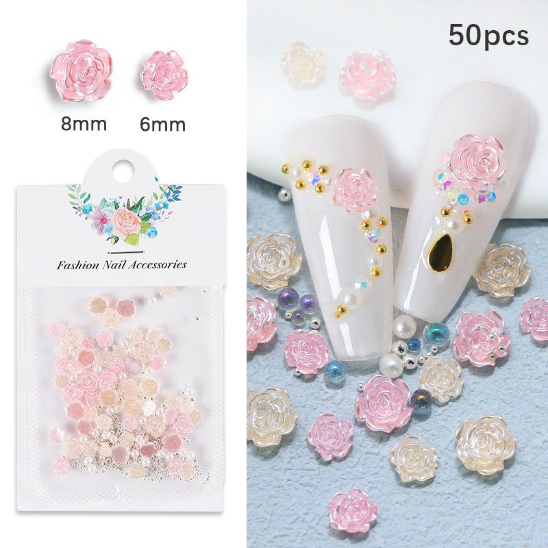50 beads in cardboard bag Guangshan Camellia Nail Enhancements White Camellia Accessories with steel beads and pearls