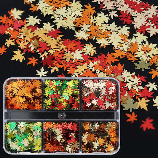 6-cell box autumn maple leaf manicure sequins jewelry in Europe, America, autumn, winter, Christmas, ultra-thin shaped sequins